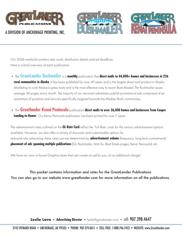 Great Lander Publications media kit with advertising rates and deadlines